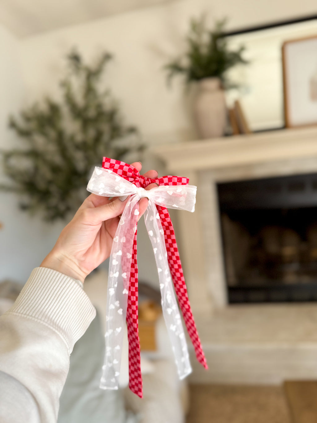 Cherry Bomb Checkered Long Tail Bow